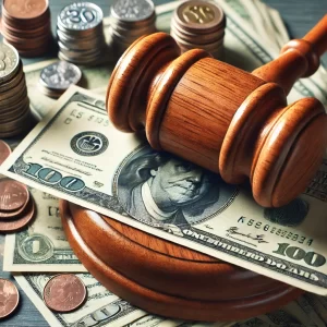 money and a wooden gavel